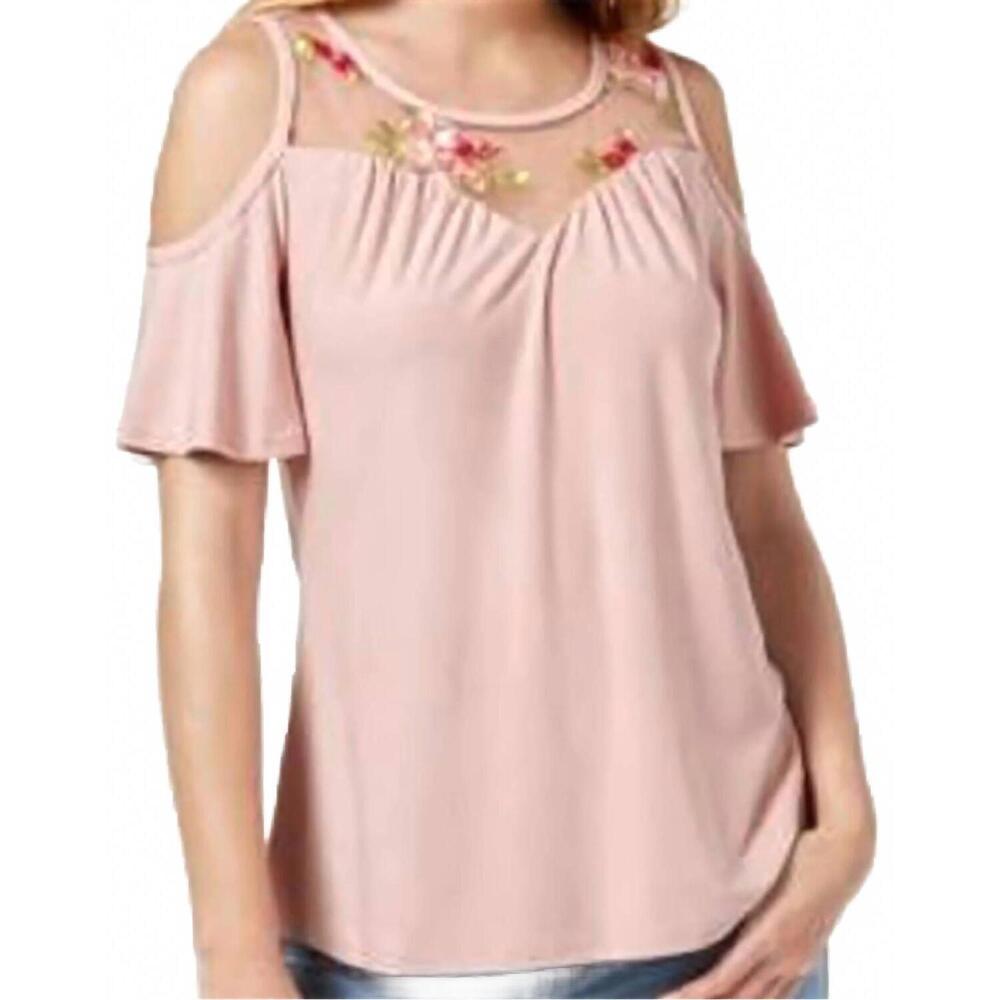 NEW ULTRA FLIRT embroidered cold shoulder blouse in mauve